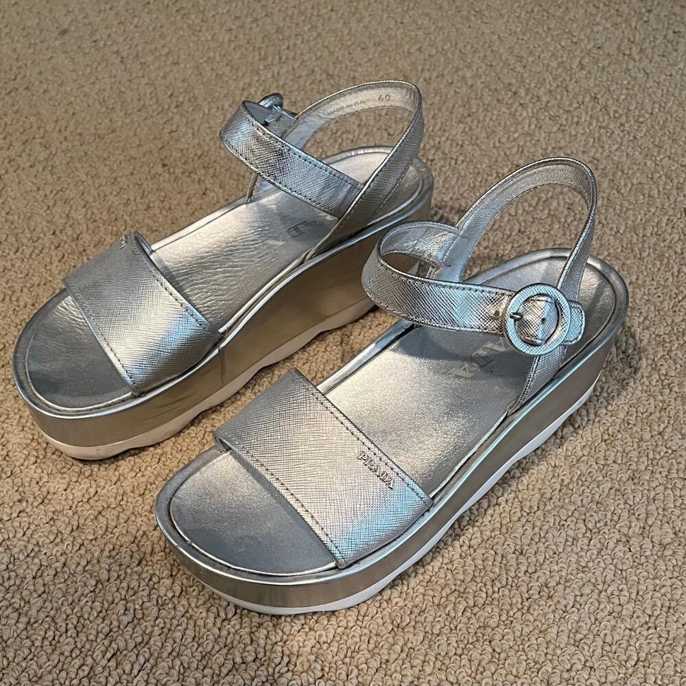 Prada Silver Platform Sandals